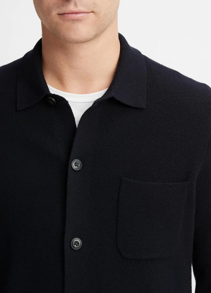 Vince Shirts Men Merino Wool Overshirt Coastal Blue