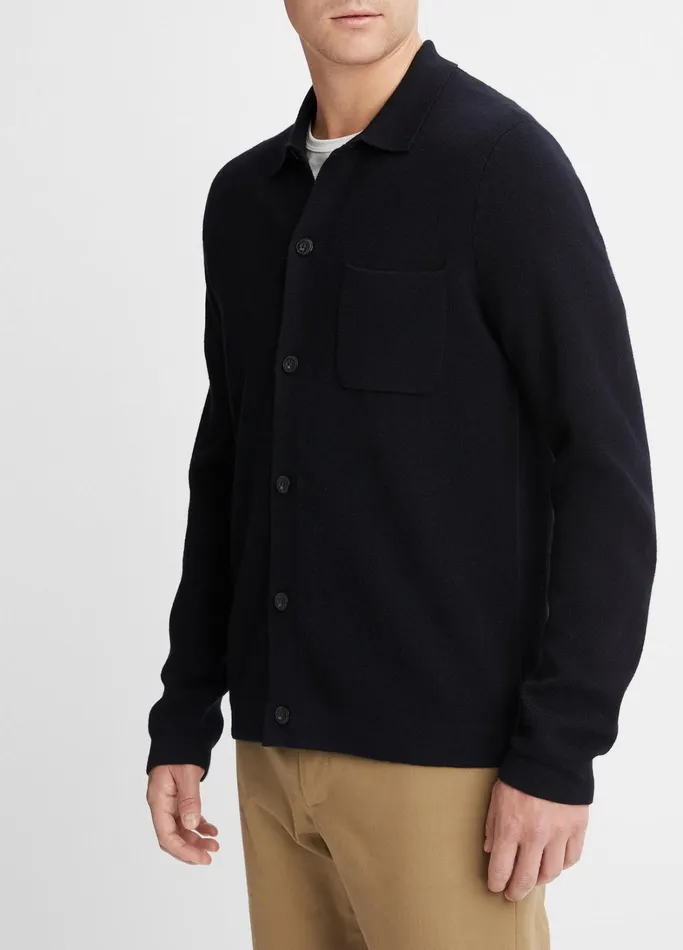 Vince Shirts Men Merino Wool Overshirt Coastal Blue
