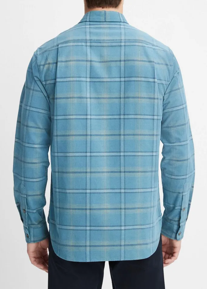 Vince Shirts Men Plaid Cotton Corduroy Shirt Blue Linesandstone