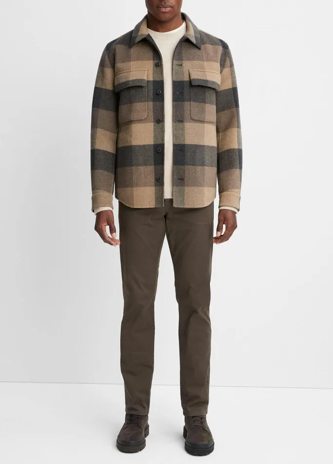 Vince Shirts Men Plaid Splittable WoolBlend Shirt Jacket Warm Pewter