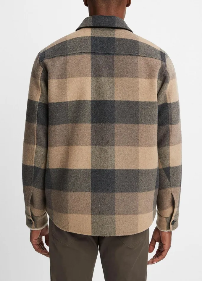 Vince Shirts Men Plaid Splittable WoolBlend Shirt Jacket Warm Pewter