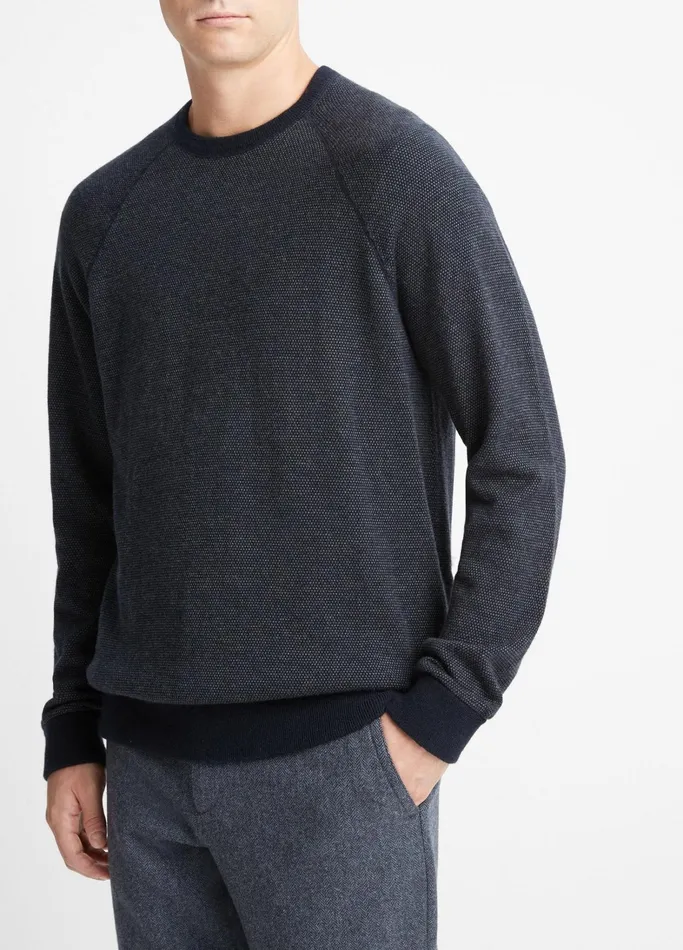 Vince Sweaters Men Birdseye Raglan Crew Coastalmedium Heather Grey