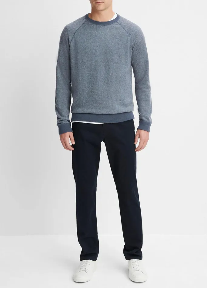 Vince Sweaters Men Birdseye Raglan Sweater Iris Bluedeco Cream