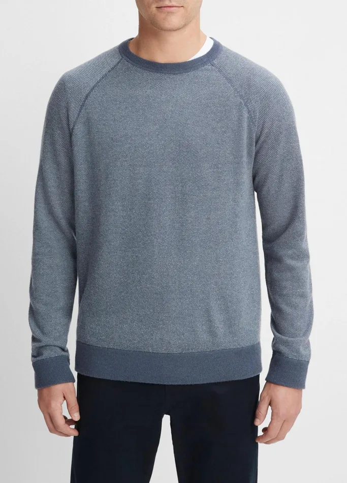 Vince Sweaters Men Birdseye Raglan Sweater Iris Bluedeco Cream