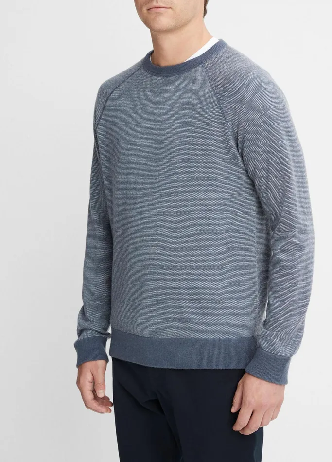 Vince Sweaters Men Birdseye Raglan Sweater Iris Bluedeco Cream