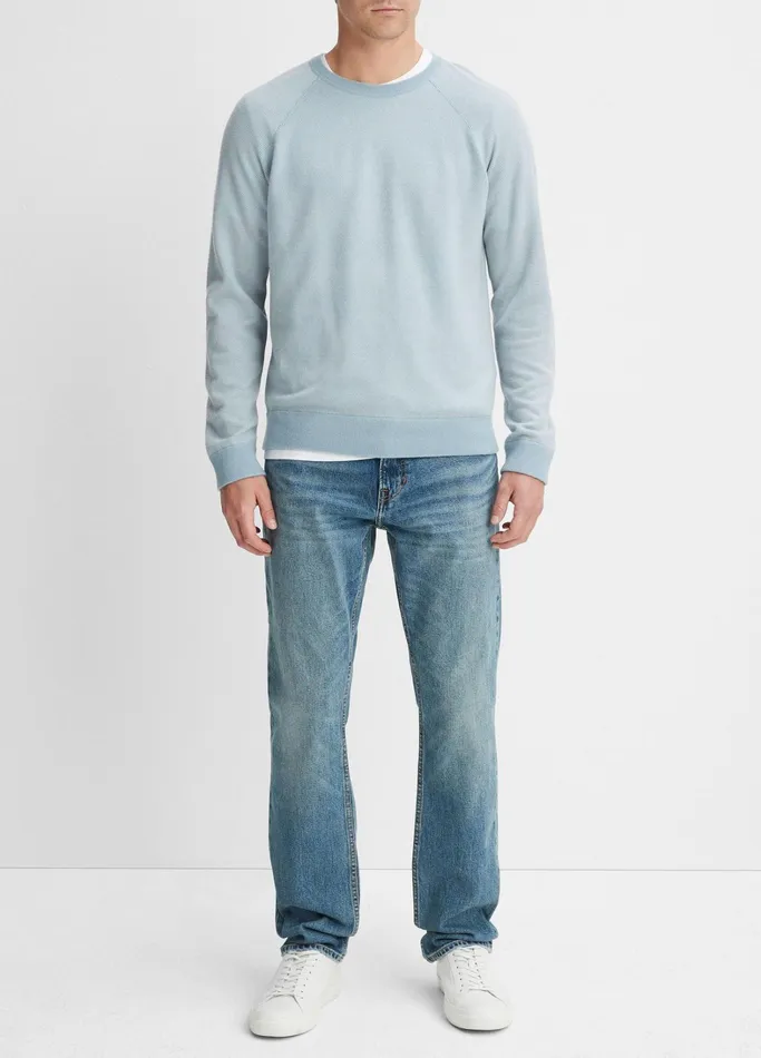 Vince Sweaters Men Birdseye Raglan Sweater Lake Bluedeco Cream
