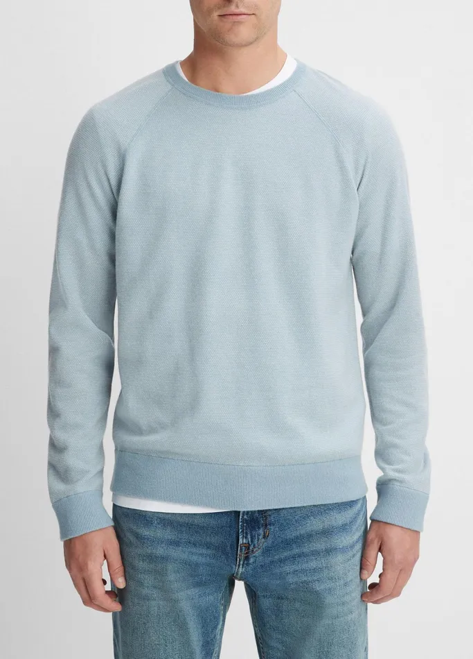 Vince Sweaters Men Birdseye Raglan Sweater Lake Bluedeco Cream