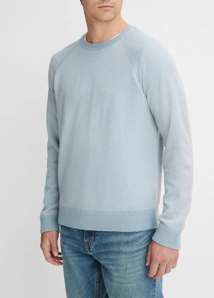 Vince Sweaters Men Birdseye Raglan Sweater Lake Bluedeco Cream