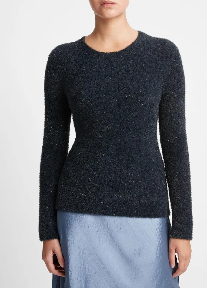Vince Sweaters Women Metallic Eyelash Pullover Sweater Obsidianblack