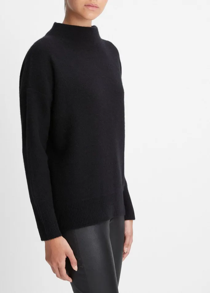Vince Sweaters Women Plush Cashmere Funnel Neck Sweater Black
