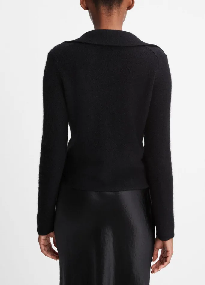 Vince Sweaters Women Plush Cashmere Polo Cardigan Black