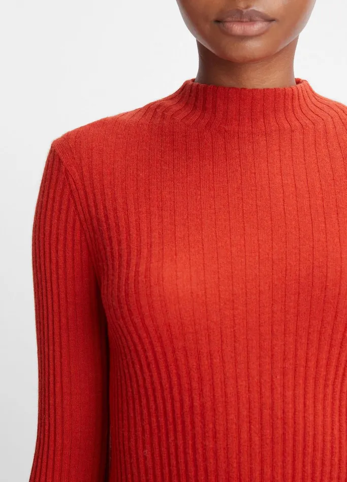 Vince Sweaters Women Ribbed CashmereSilk Mock Neck Sweater Vermillion