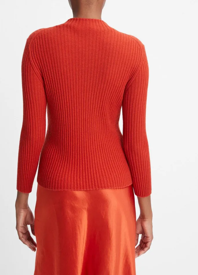 Vince Sweaters Women Ribbed CashmereSilk Mock Neck Sweater Vermillion
