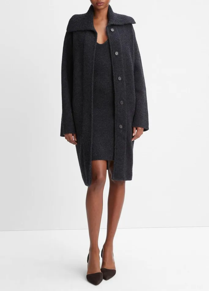 Vince Sweaters Women Ribbed SailorCollar Cardigan Coat Heather Charcoal
