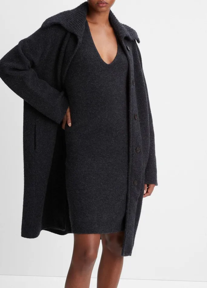 Vince Sweaters Women Ribbed SailorCollar Cardigan Coat Heather Charcoal