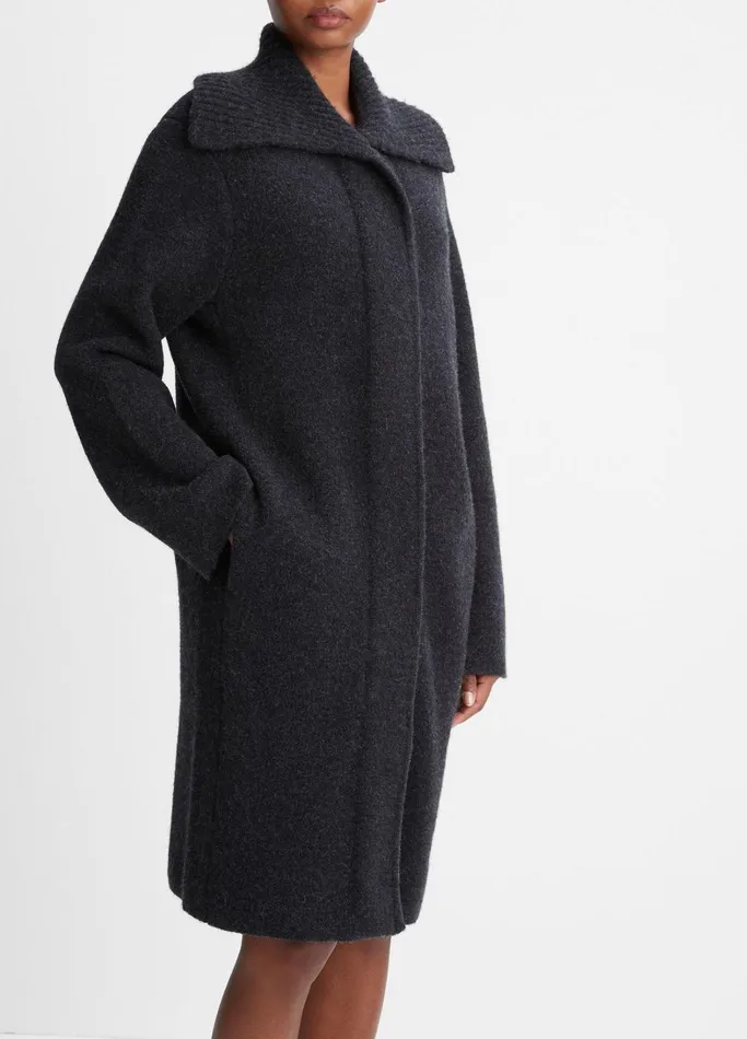 Vince Sweaters Women Ribbed SailorCollar Cardigan Coat Heather Charcoal