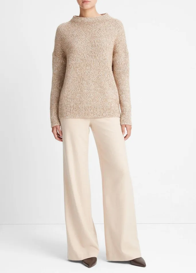 Vince Sweaters Women TweedEffect WoolBlend Funnel Neck Sweater Camel Marl Combo