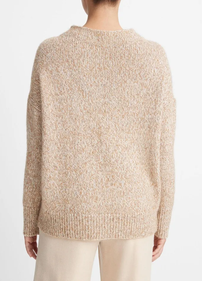 Vince Sweaters Women TweedEffect WoolBlend Funnel Neck Sweater Camel Marl Combo