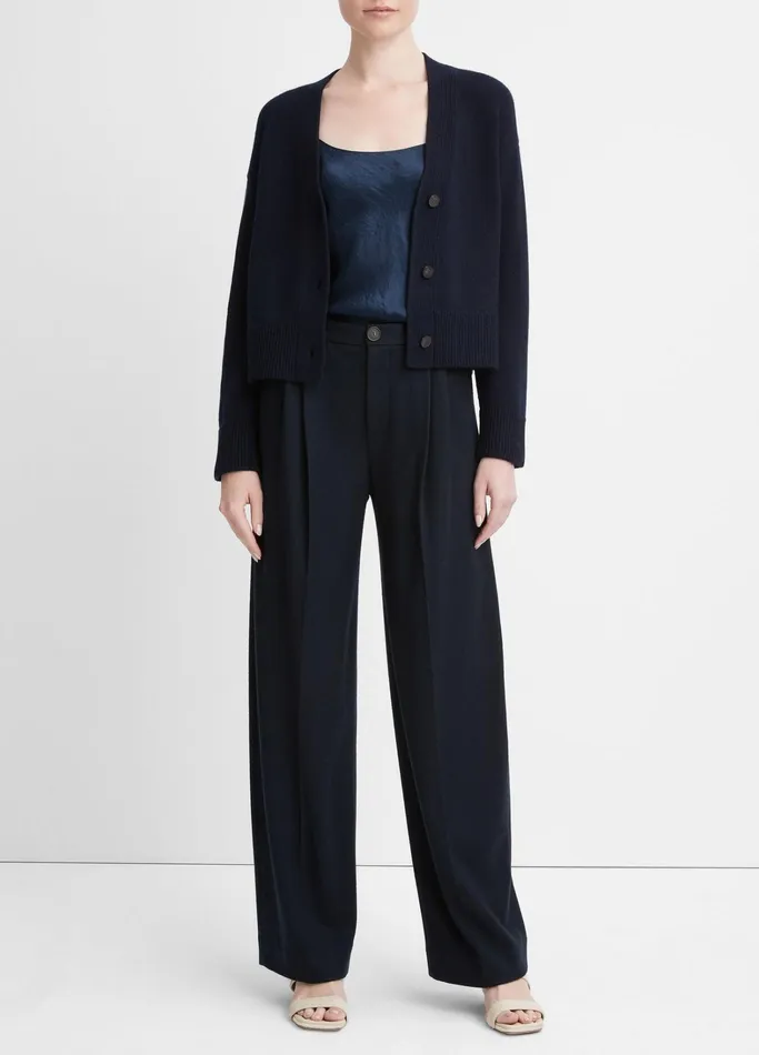 Vince Sweaters Women Wool And Cashmere Boxy ThreeButton Cardigan Coastal Blue