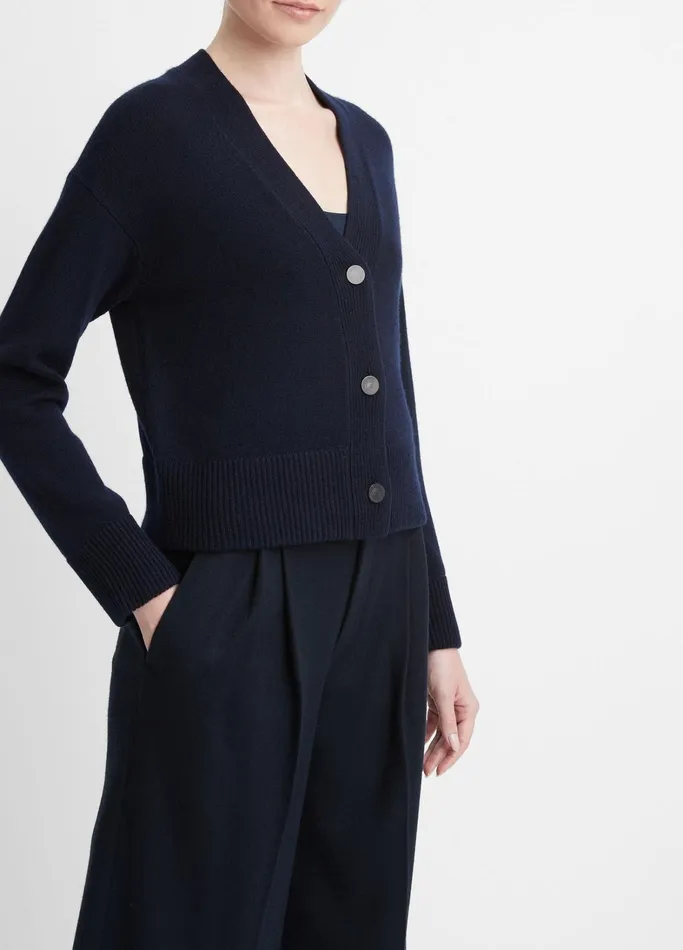 Vince Sweaters Women Wool And Cashmere Boxy ThreeButton Cardigan Coastal Blue