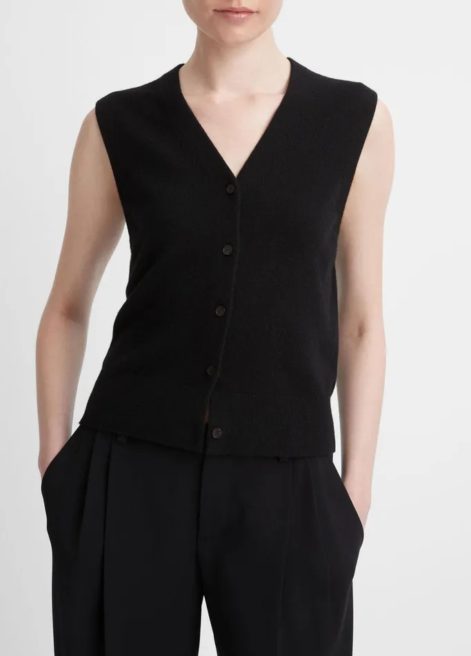 Vince Sweaters Women Wool And Cashmere Shrunken Sweater Vest Black