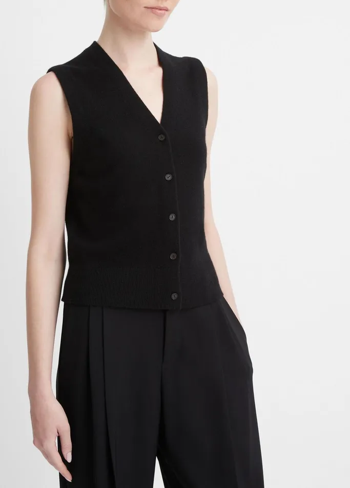 Vince Sweaters Women Wool And Cashmere Shrunken Sweater Vest Black