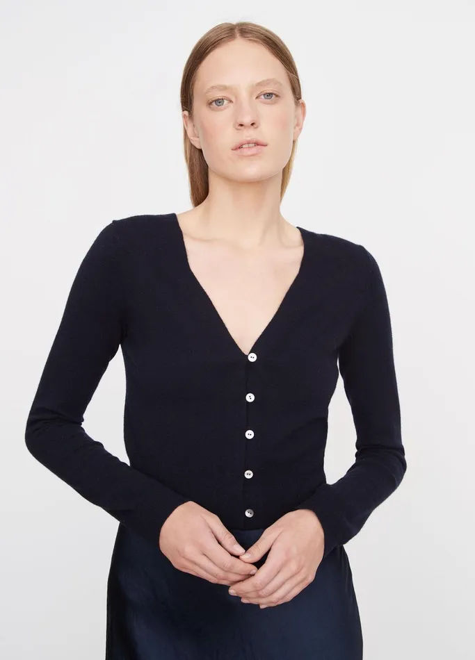 Vince Sweaters Women WoolBlend Trim Cardigan Coastal Blue