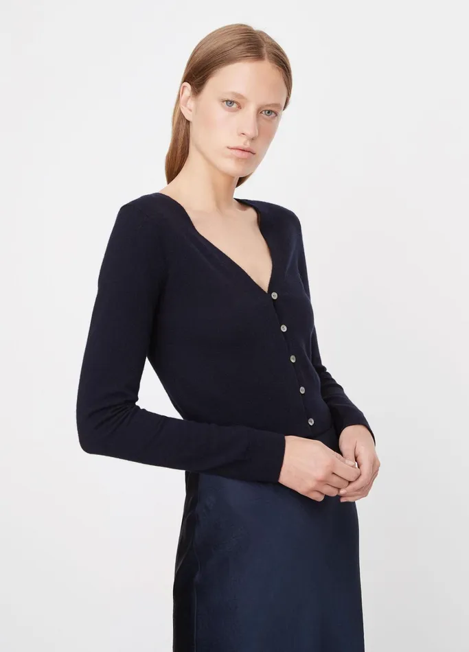 Vince Sweaters Women WoolBlend Trim Cardigan Coastal Blue