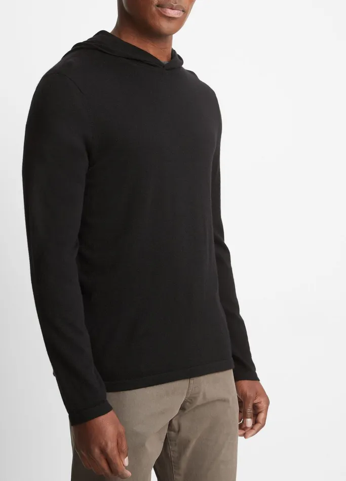 Vince Sweatshirts and Hoodies Men Featherweight Wool Cashmere Pullover Hoodie Black