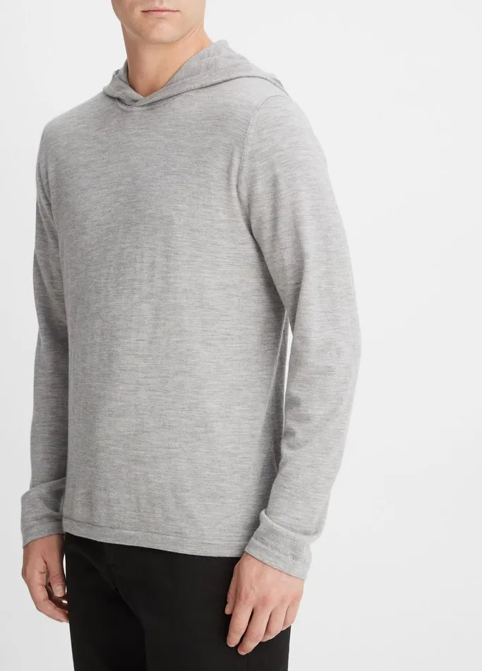 Vince Sweatshirts and Hoodies Men Featherweight Wool Cashmere Pullover Hoodie Heather Grey