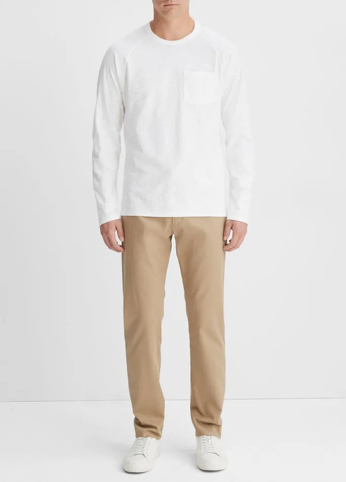 Vince TShirts and Polos Men Cotton Long Sleeve Pocket Crew TShirt Optic White