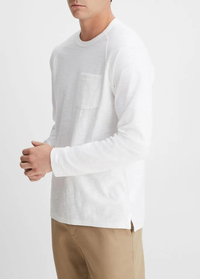 Vince TShirts and Polos Men Cotton Long Sleeve Pocket Crew TShirt Optic White