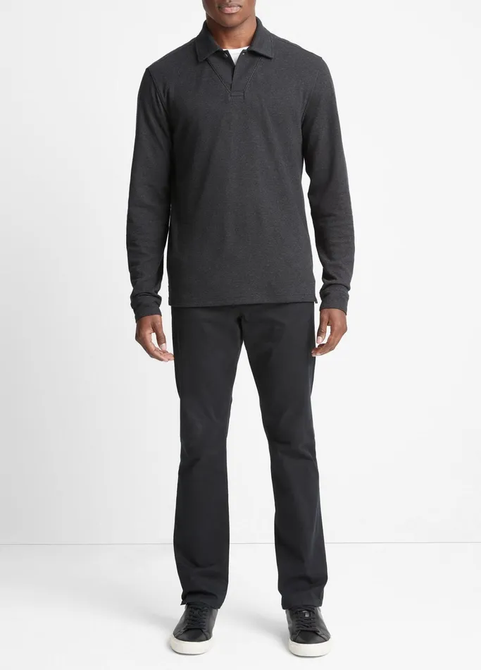Vince TShirts and Polos Men DoubleFace LongSleeve Polo Shirt Heather Charcoaldune Grey