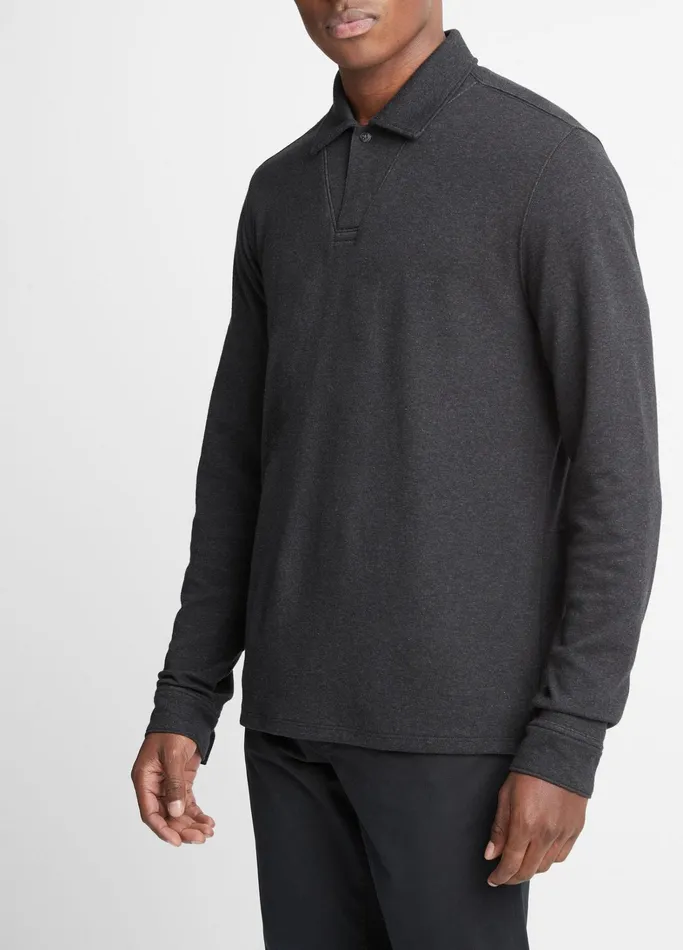 Vince TShirts and Polos Men DoubleFace LongSleeve Polo Shirt Heather Charcoaldune Grey