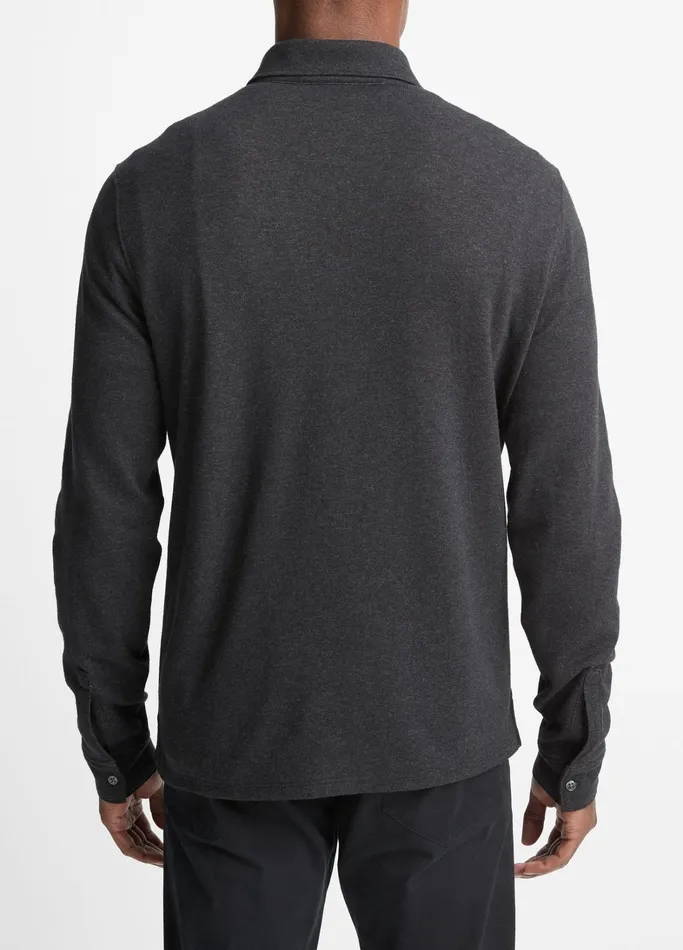 Vince TShirts and Polos Men DoubleFace LongSleeve Polo Shirt Heather Charcoaldune Grey