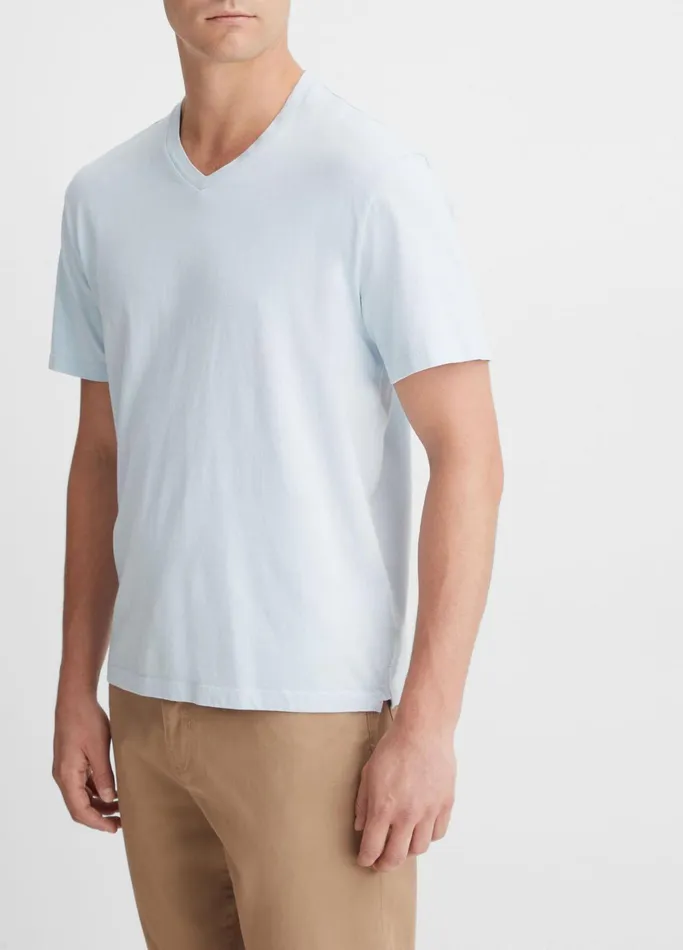 Vince TShirts and Polos Men Garment Dye Short Sleeve VNeck TShirt Shirting Blue