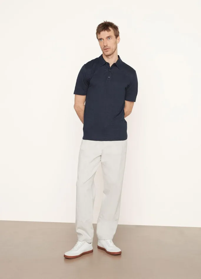 Vince TShirts and Polos Men Linen Polo Shirt Coastal Blue