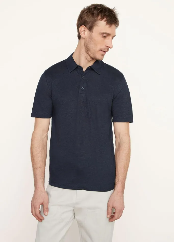 Vince TShirts and Polos Men Linen Polo Shirt Coastal Blue