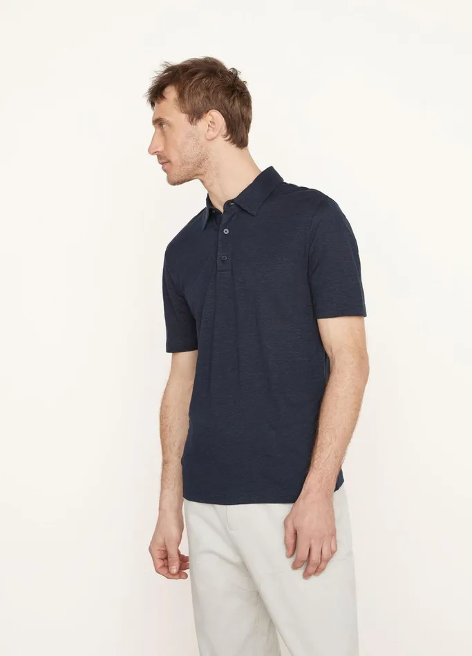 Vince TShirts and Polos Men Linen Polo Shirt Coastal Blue