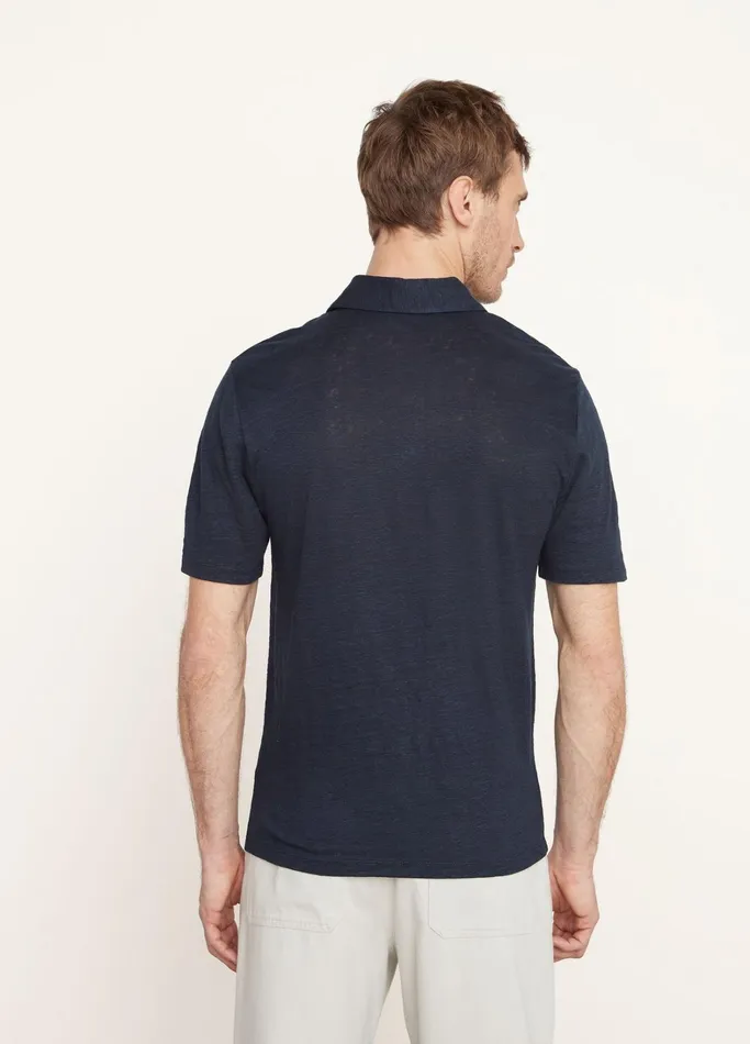 Vince TShirts and Polos Men Linen Polo Shirt Coastal Blue
