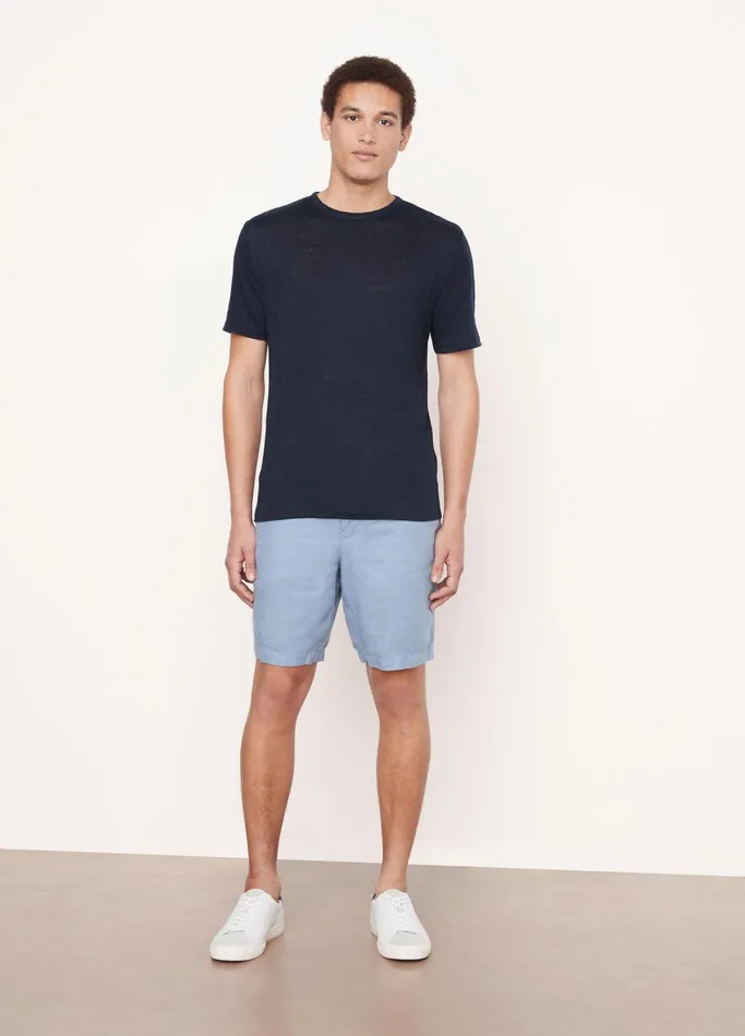 Vince TShirts and Polos Men Linen Short Sleeve Crew Neck TShirt Coastal Blue
