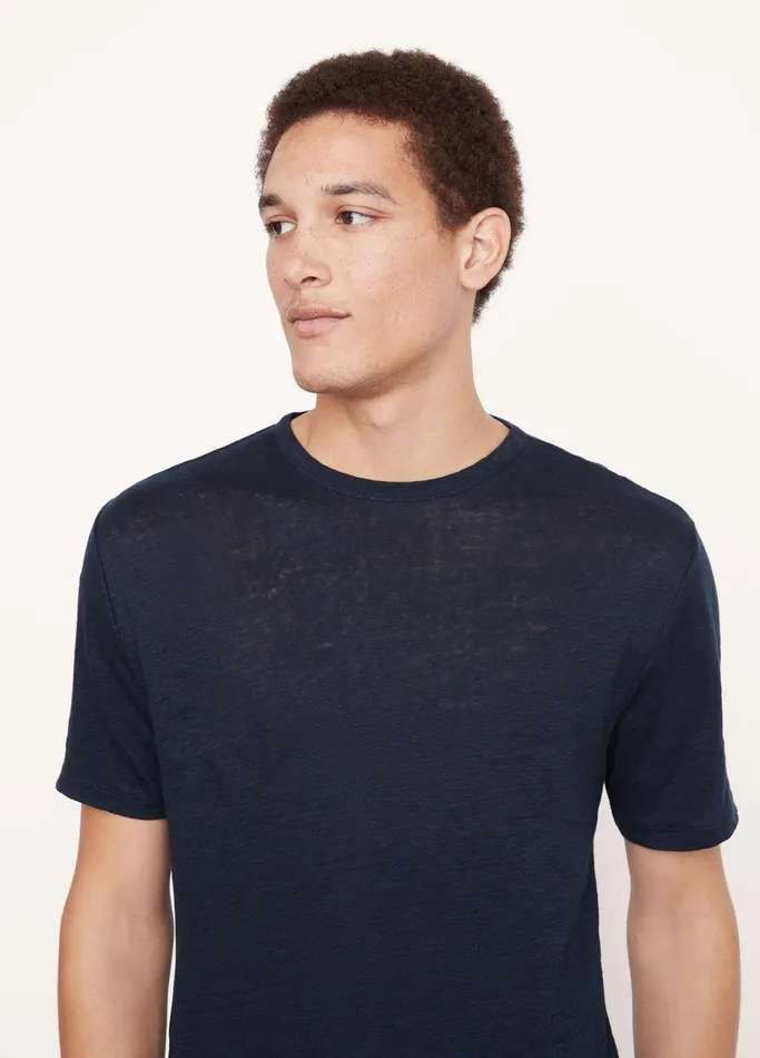 Vince TShirts and Polos Men Linen Short Sleeve Crew Neck TShirt Coastal Blue