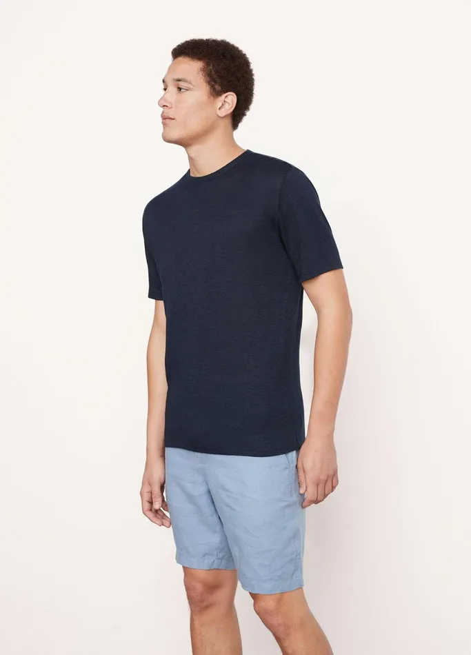 Vince TShirts and Polos Men Linen Short Sleeve Crew Neck TShirt Coastal Blue