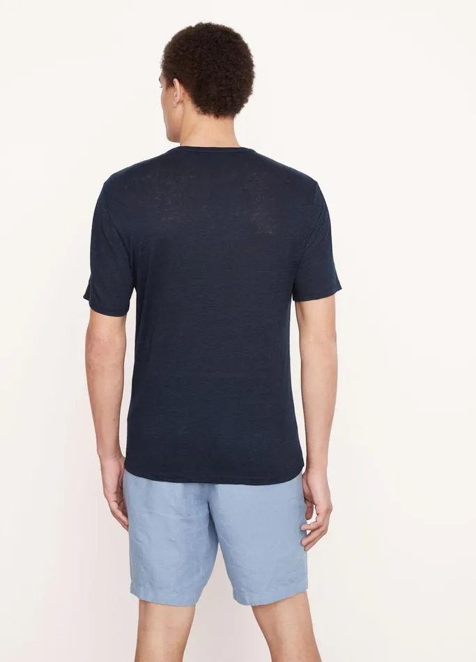 Vince TShirts and Polos Men Linen Short Sleeve Crew Neck TShirt Coastal Blue