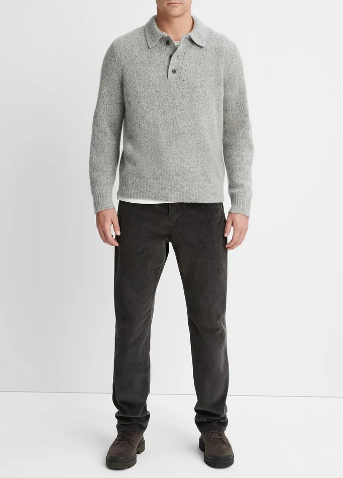 Vince TShirts and Polos Men Plush Cashmere Donegal Polo Medium Heather Grey