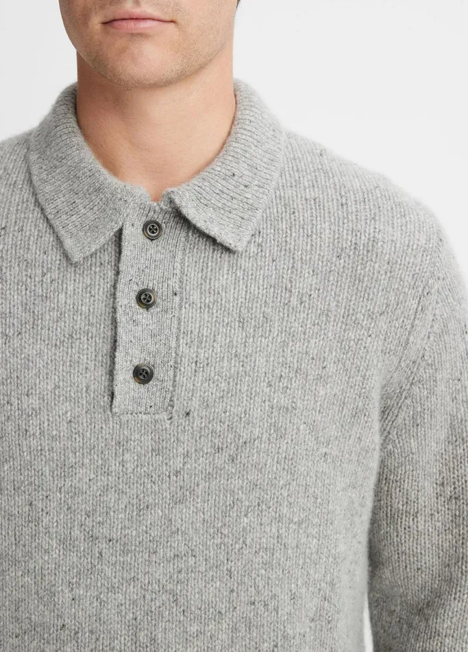 Vince TShirts and Polos Men Plush Cashmere Donegal Polo Medium Heather Grey