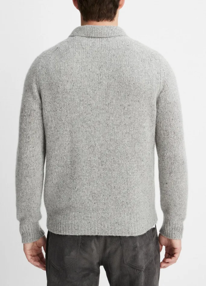 Vince TShirts and Polos Men Plush Cashmere Donegal Polo Medium Heather Grey