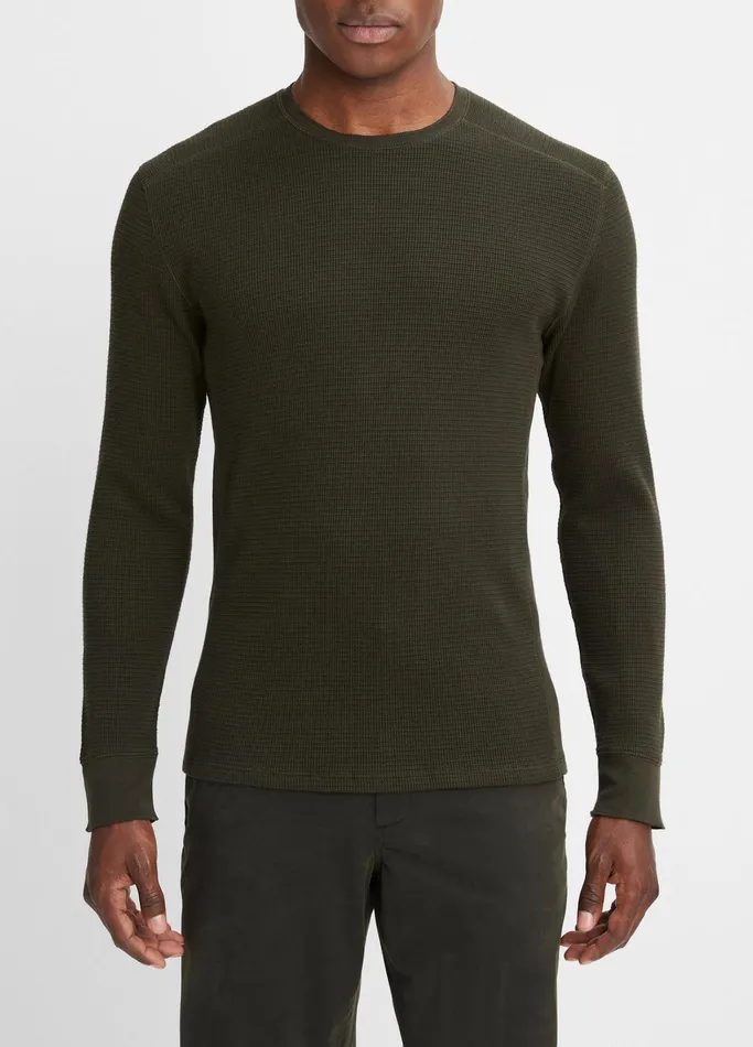 Vince TShirts and Polos Men Thermal LongSleeve Crew Neck TShirt Moss Green