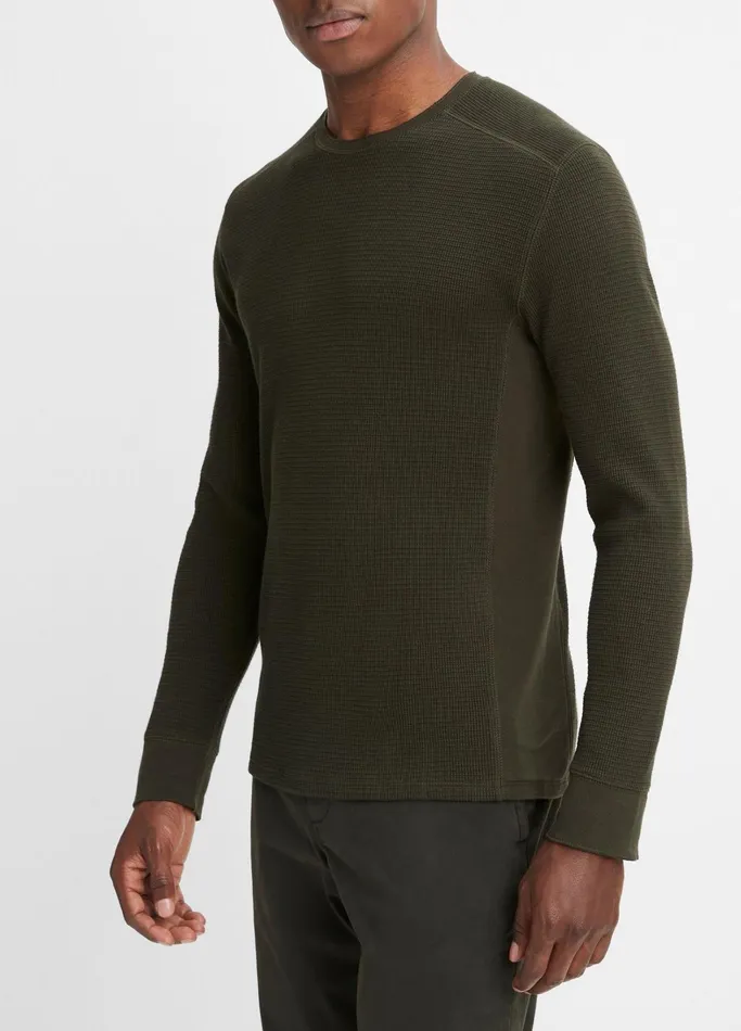 Vince TShirts and Polos Men Thermal LongSleeve Crew Neck TShirt Moss Green