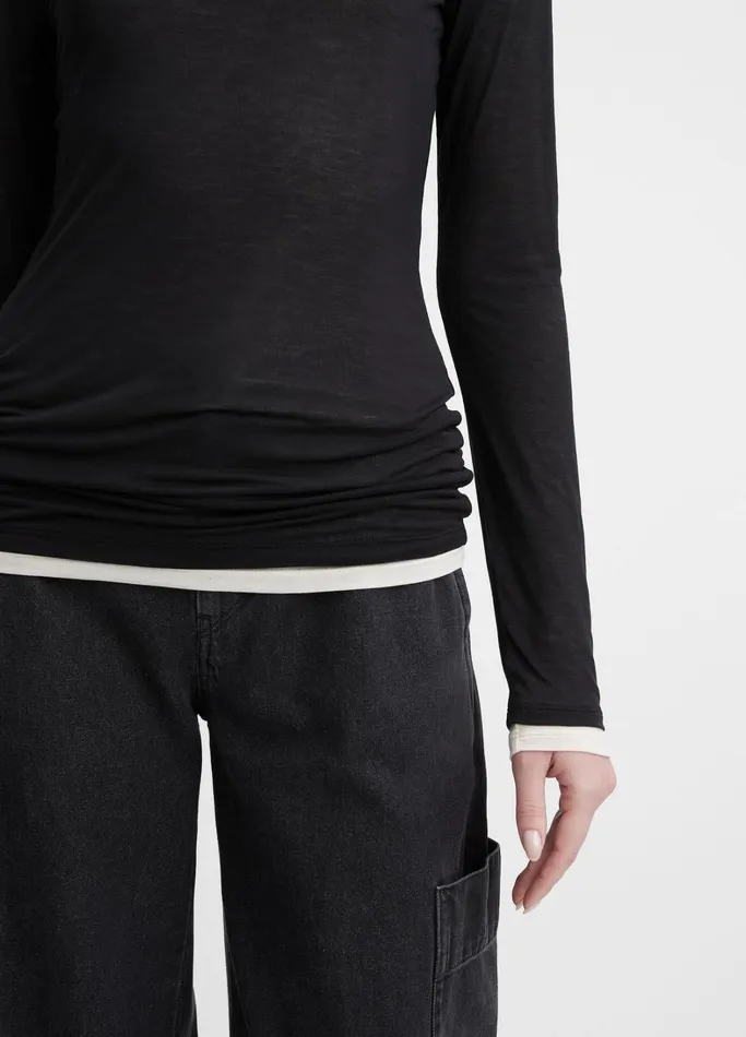 Vince TShirts Women DoubleLayer LongSleeve TShirt Black Combo